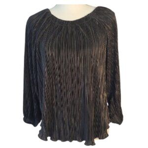 CHICOS Black Ribbed Long Sleeve Polyester Blouse - Woman's 1 (M-8)